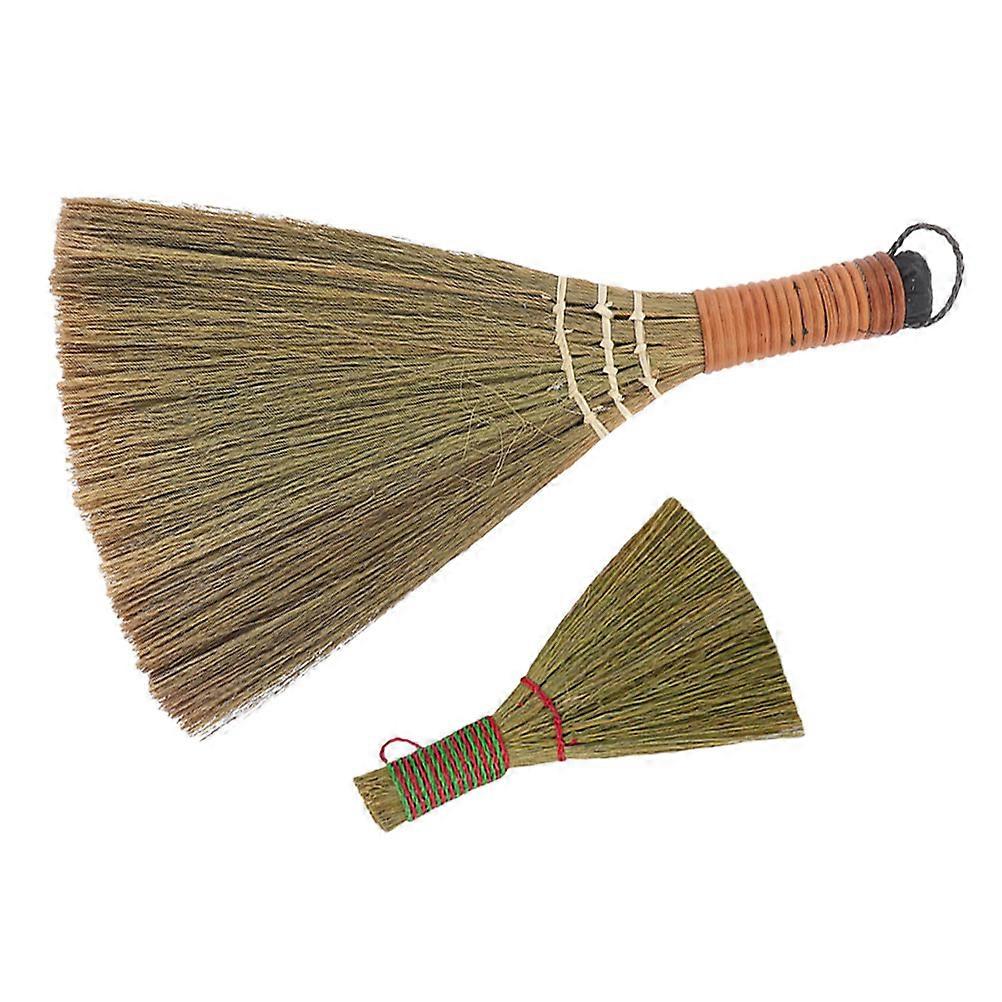 Natural Chinese Silvergrass Broom Lightweight Dusting Tool for Workspace 2Pcs