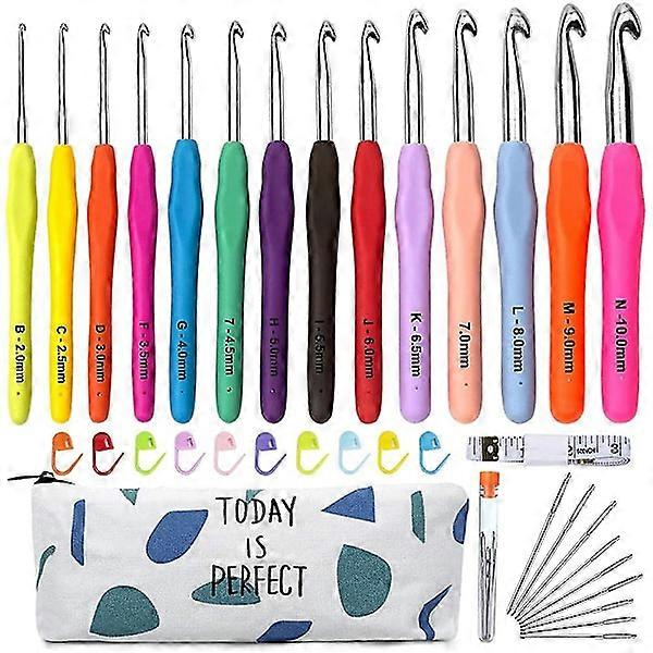 Crochet hooks set, 14pcs full size soft handle knitting needles kit