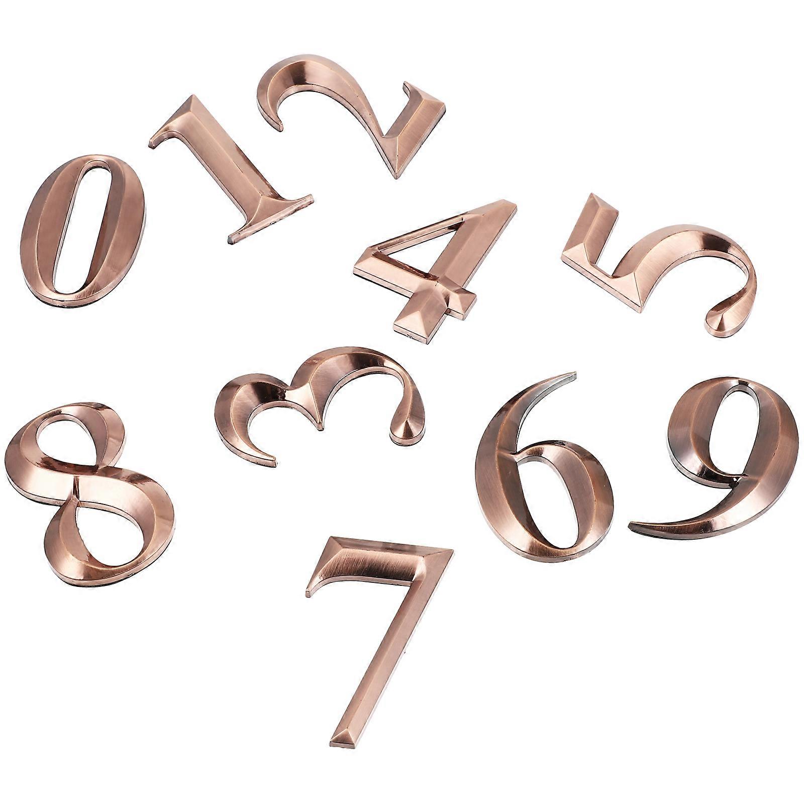 Reflective 3D Antique Style Mailbox Numbers Sticker For Outdoor Home Decoration Dark Brown 10Pcs