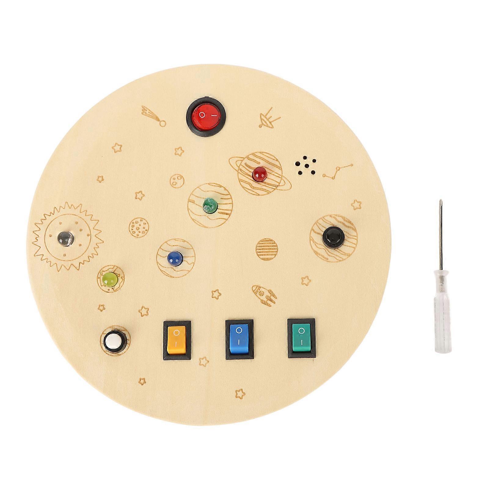 Round Switch Sensory Board LED Simulation Wooden Switch Sensory Board for Child Teenager Baby