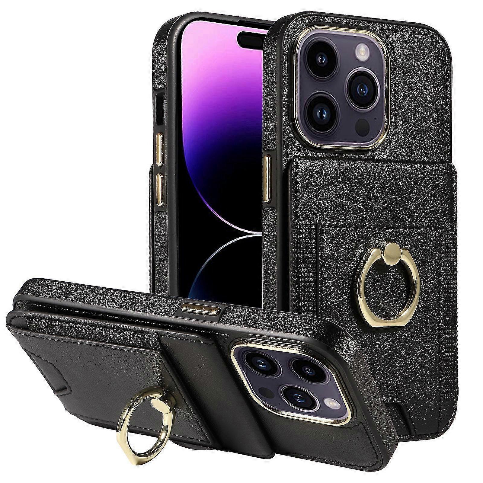 iPhone 15 Pro Max ile Uyumlu Cüzdan Kılıfı, Kart Tutucu Halkalı Kickstandlı Deri Kılıf, iPhone 15 Pro Max için Koruyucu Kılıf