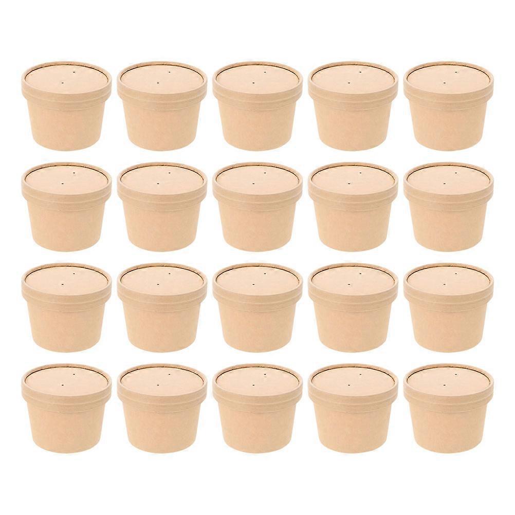 50 Sets Khaki Kraft Paper Ice Cream Containers Kitchen Utensil Holder for Storage Use