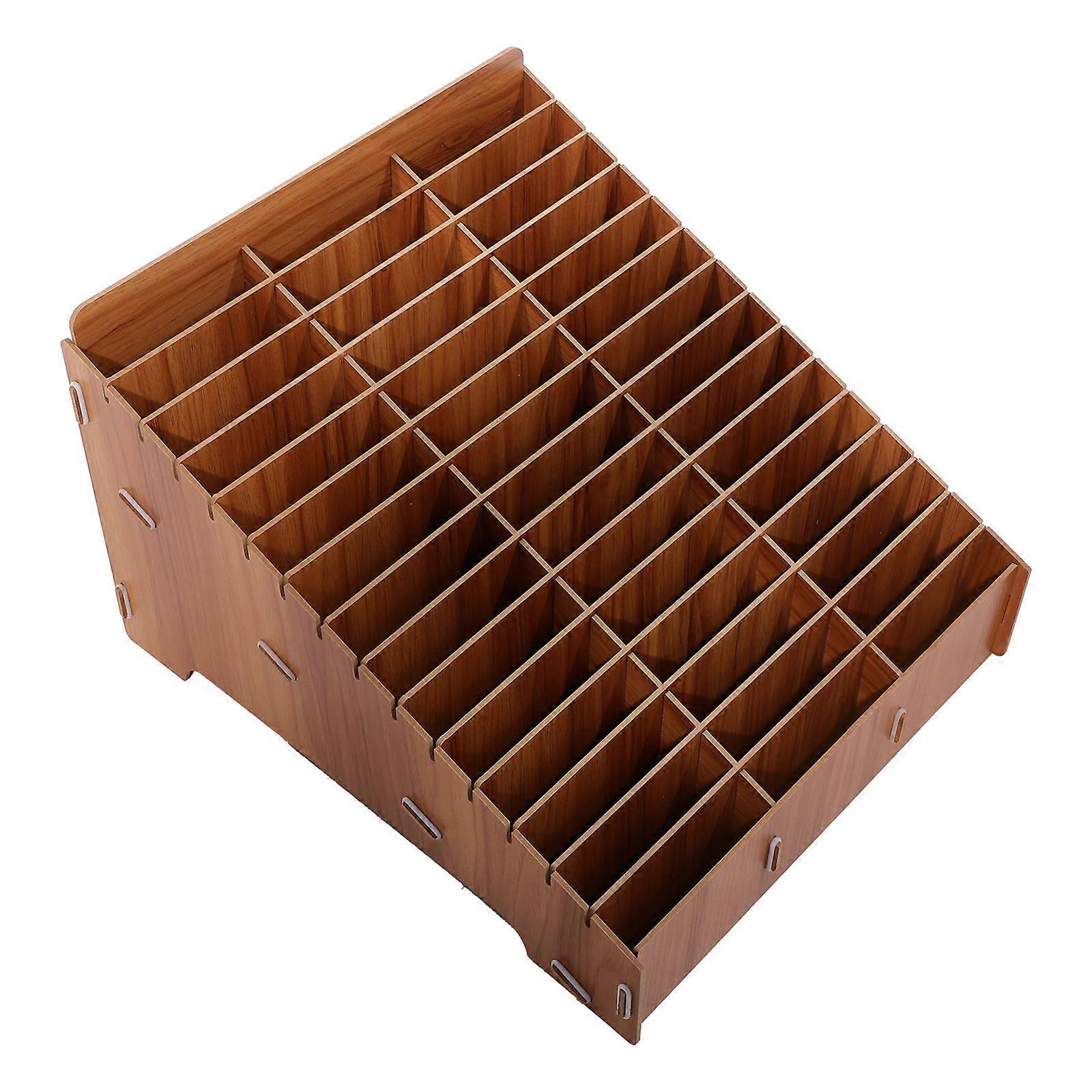 Wooden Phone Storage Holder with Compartments – Multi Functional Desktop Organizer for Office and Classroom – Cell Phone Display Box for Device