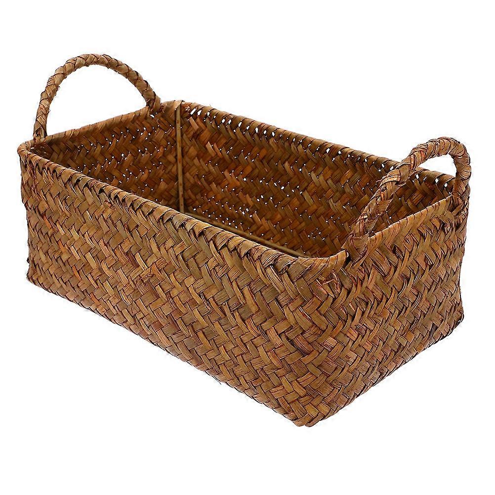 Storage Basket With Handles Handwoven Craftsmanship Large Rectangular Bin Living Room Coffee Color Ventilation 1Set