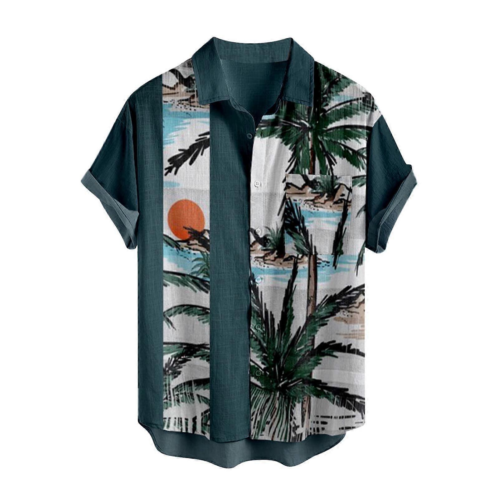 Hawaiian Shirt Men Funny Piano Pattern Casual Button Down Short Sleeve
