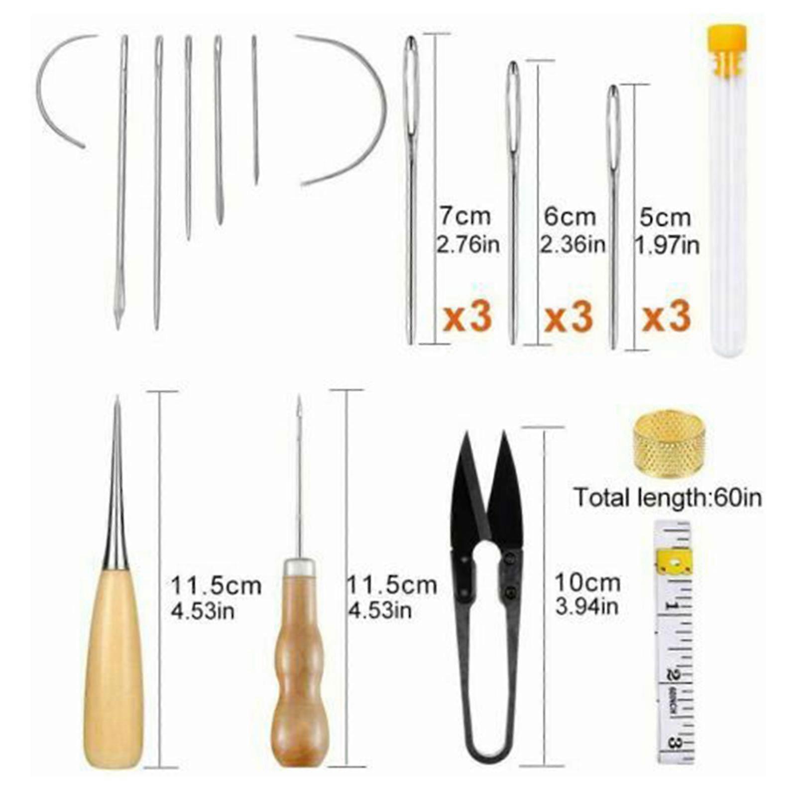 28Pcs Leather Sewing Tools Kit Awls Thimble Finger Cots Waxed Thread Stitching Needles