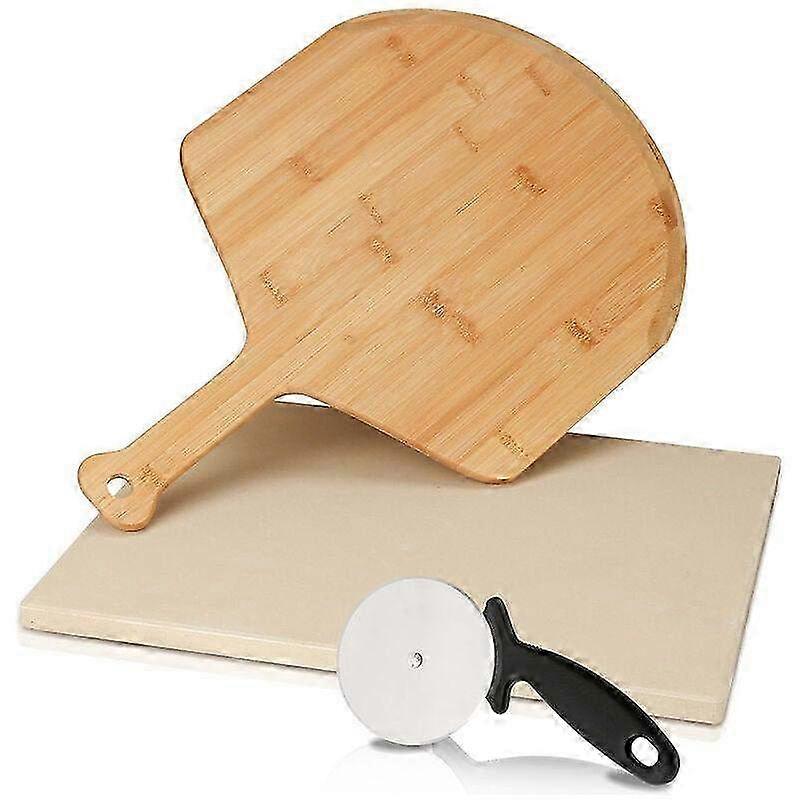 Rectangular Pizza Stone & Wooden Pizza Peel - Perfect Baking Set with Dimensions 15 x 300 x 380 mm for Homemade Pizzas