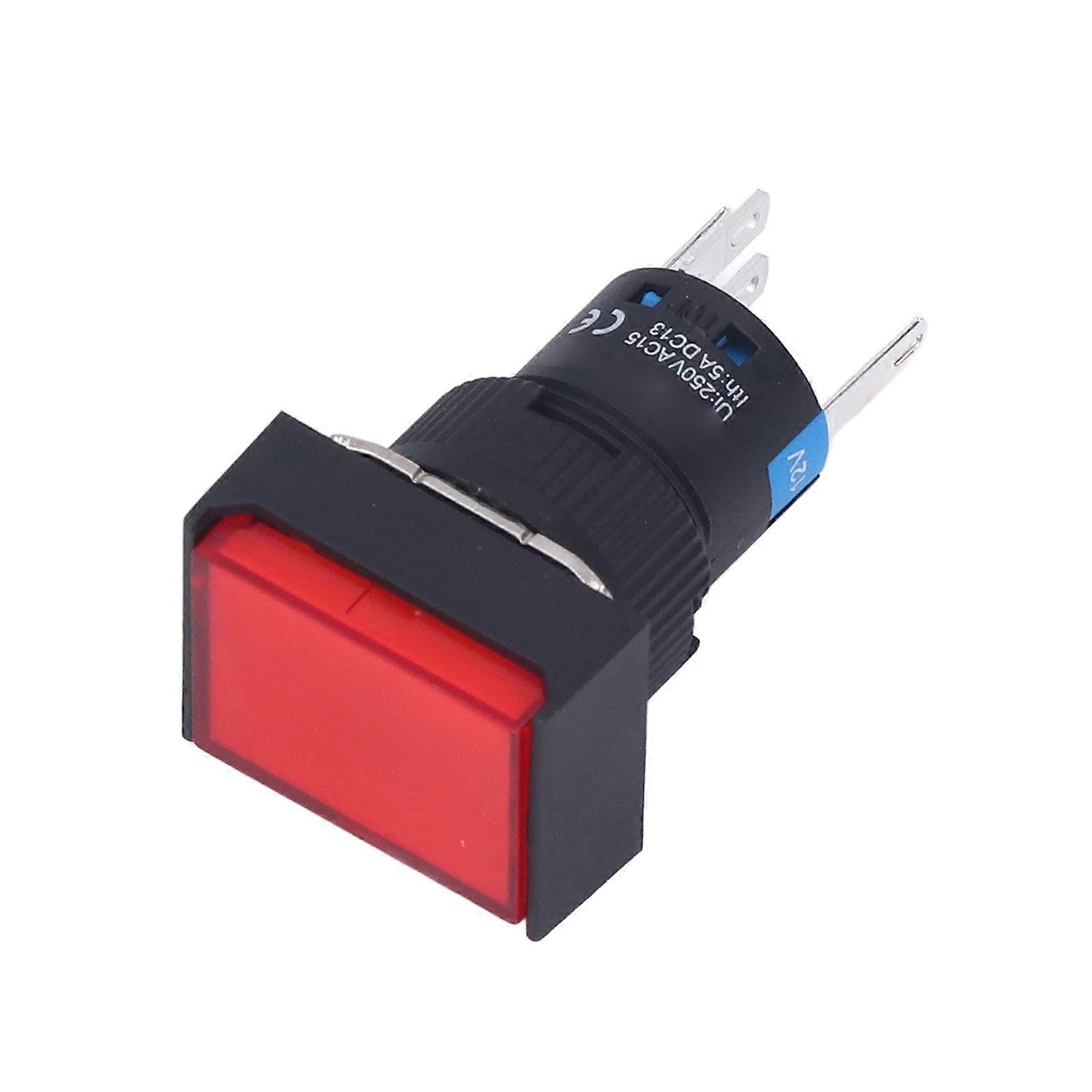 25Pcs Momentary Push Button Switch Self Locking Rectangle with Light 12V BEMLA1611DSJ 16mm(Red )