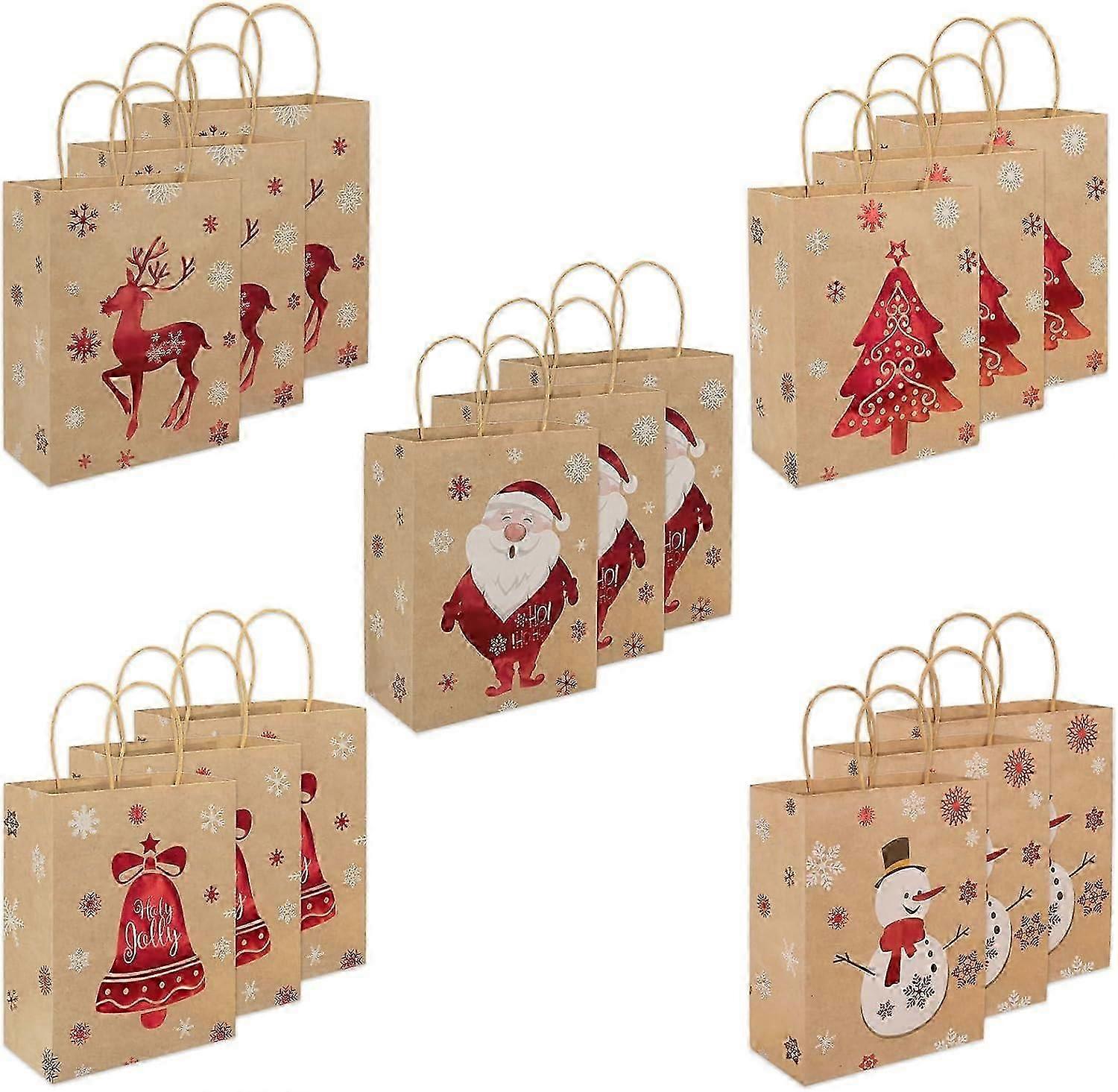 Julepapirposer, papirposer med håndtak, 5 stiler (21 x 15 x 8)