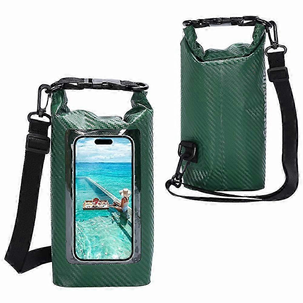 Carbon Fiber Waterproof Dry Bag with PVC Clear Window & Touch Screen Compatibility for Swimming Phone Storage 5L Roll Top Bag