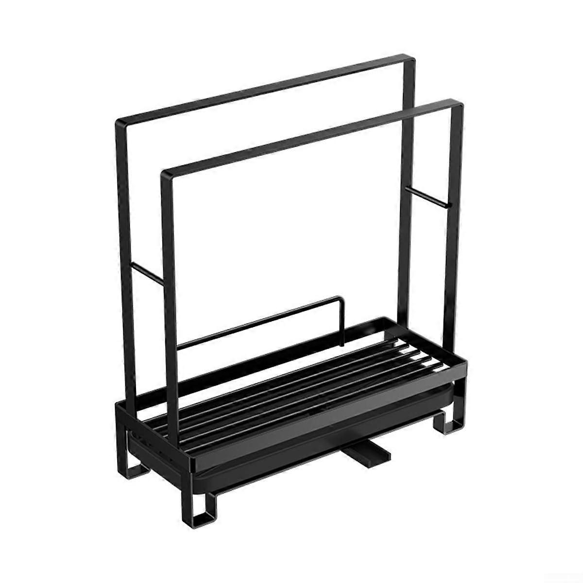 Towel Rack And Sponge Holder, Stainless Steel, Black B, For Kitchen Sinks, Drainage Function