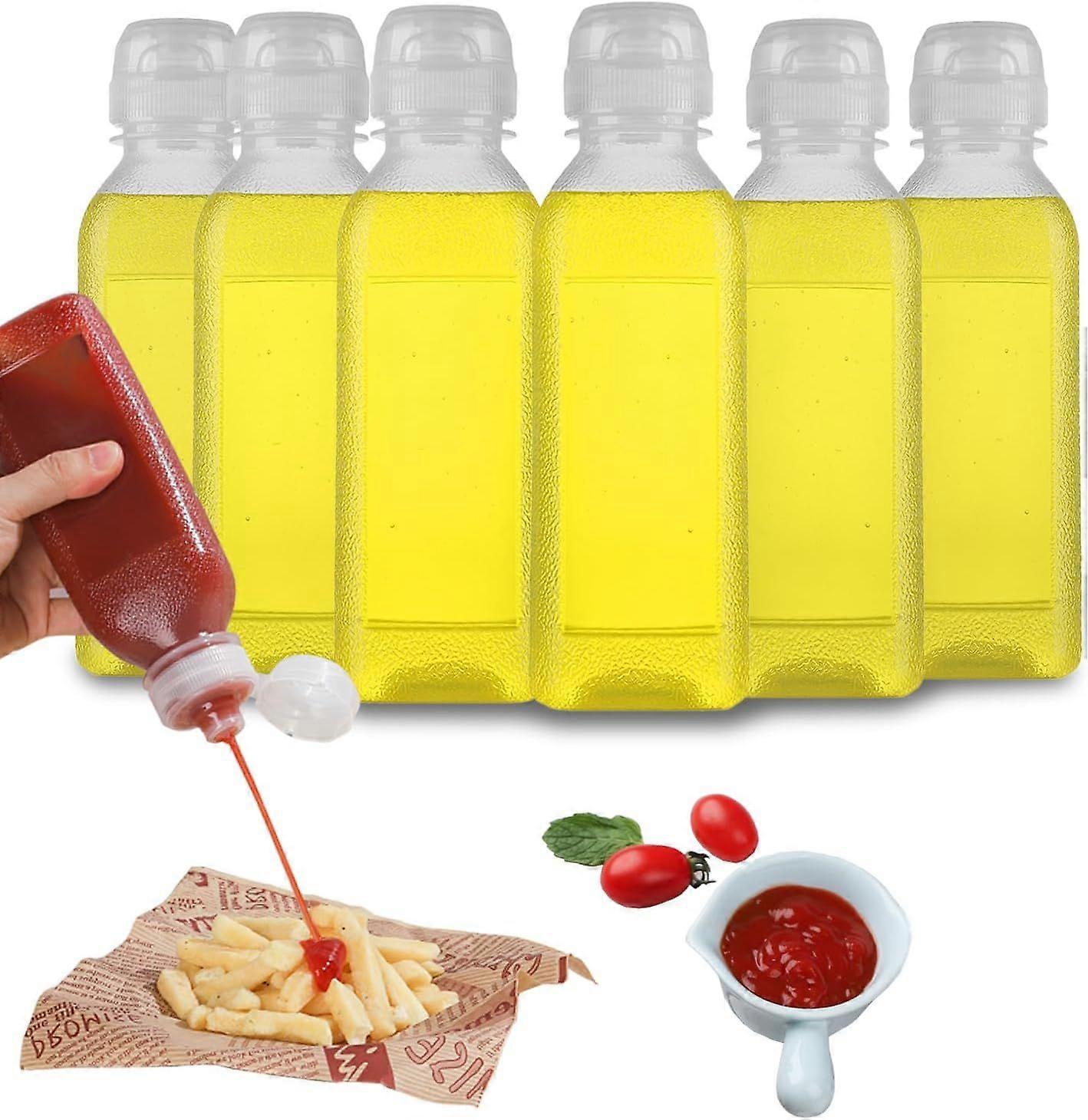 6 pcs Condiment Squeeze Bottles for Sauces 10oz With Flip Top, Hot Sauce Bottles With Caps For Oil, Camping Condiment Containers BBQ Sauce, Oil Bottle