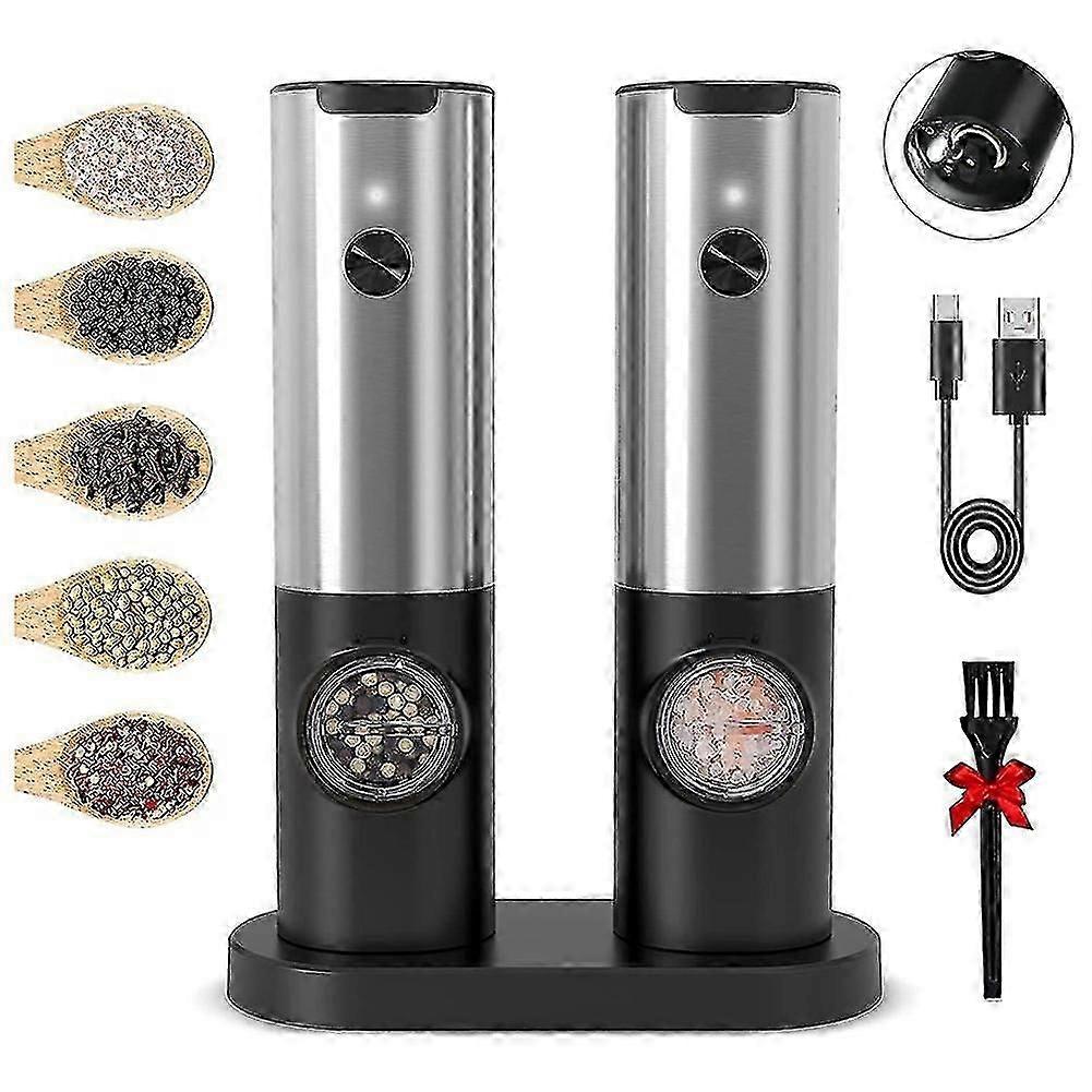 Rechargeable Electric Salt and Pepper Grinder Set with Double Charging Base, USB Cable, Automatic Salt Pepper Grinder