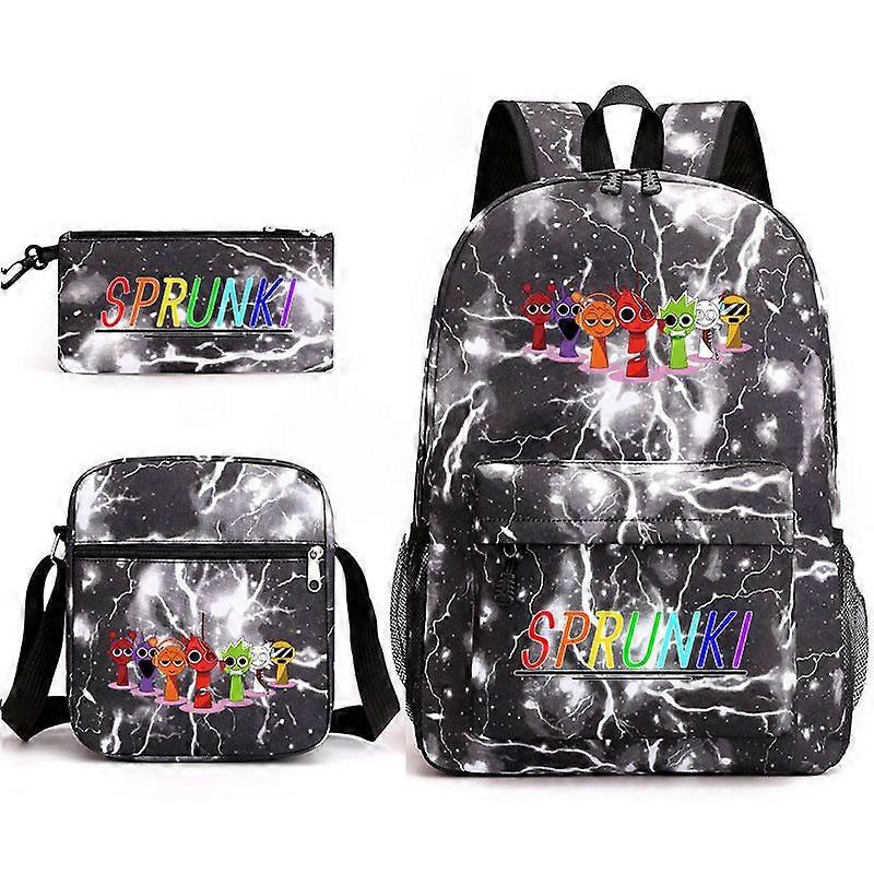 Sprunki Cartoon Starry Backpack 3-Piece Set, Breathable Waterproof Durable, Lightweight for 5th-6th Graders