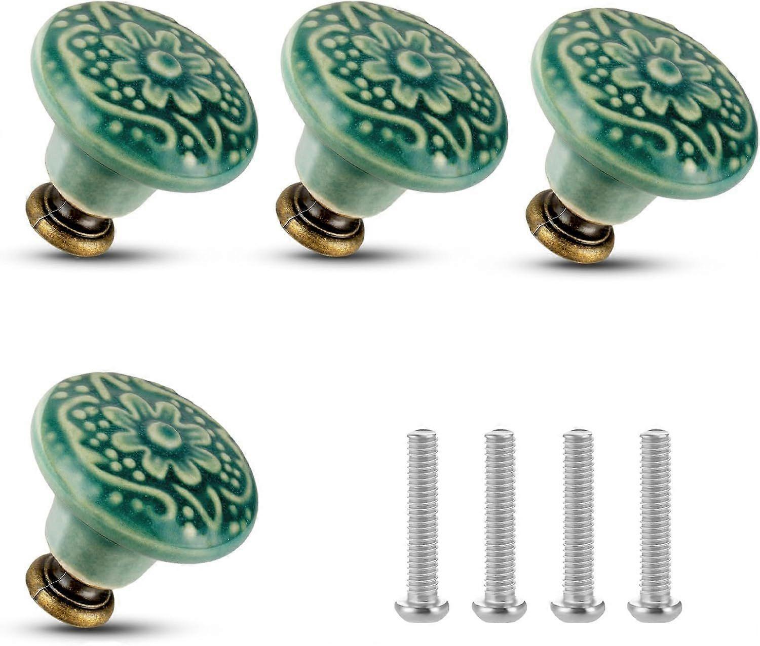 Set of 4 Vintage Decorative Knobs for Cabinets, Drawers, Cupboards, Doors (Green)