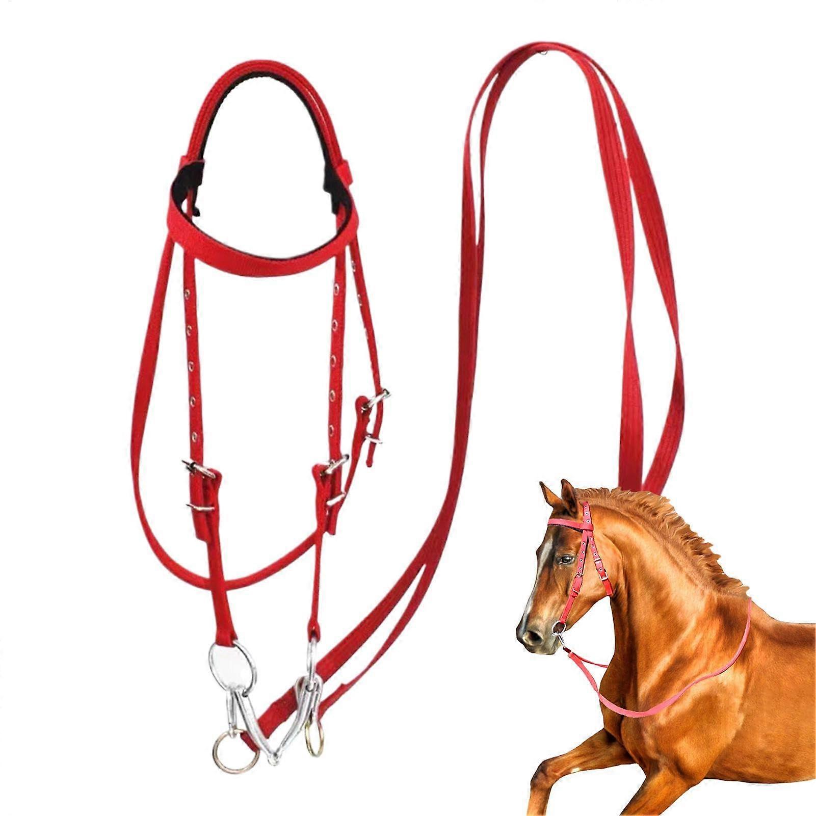 Horse Stopall Rein Kidney Bridle Rope, Ranch Corch Safety Harness With Snaps, Animal Bridle For Stable Driving Red S