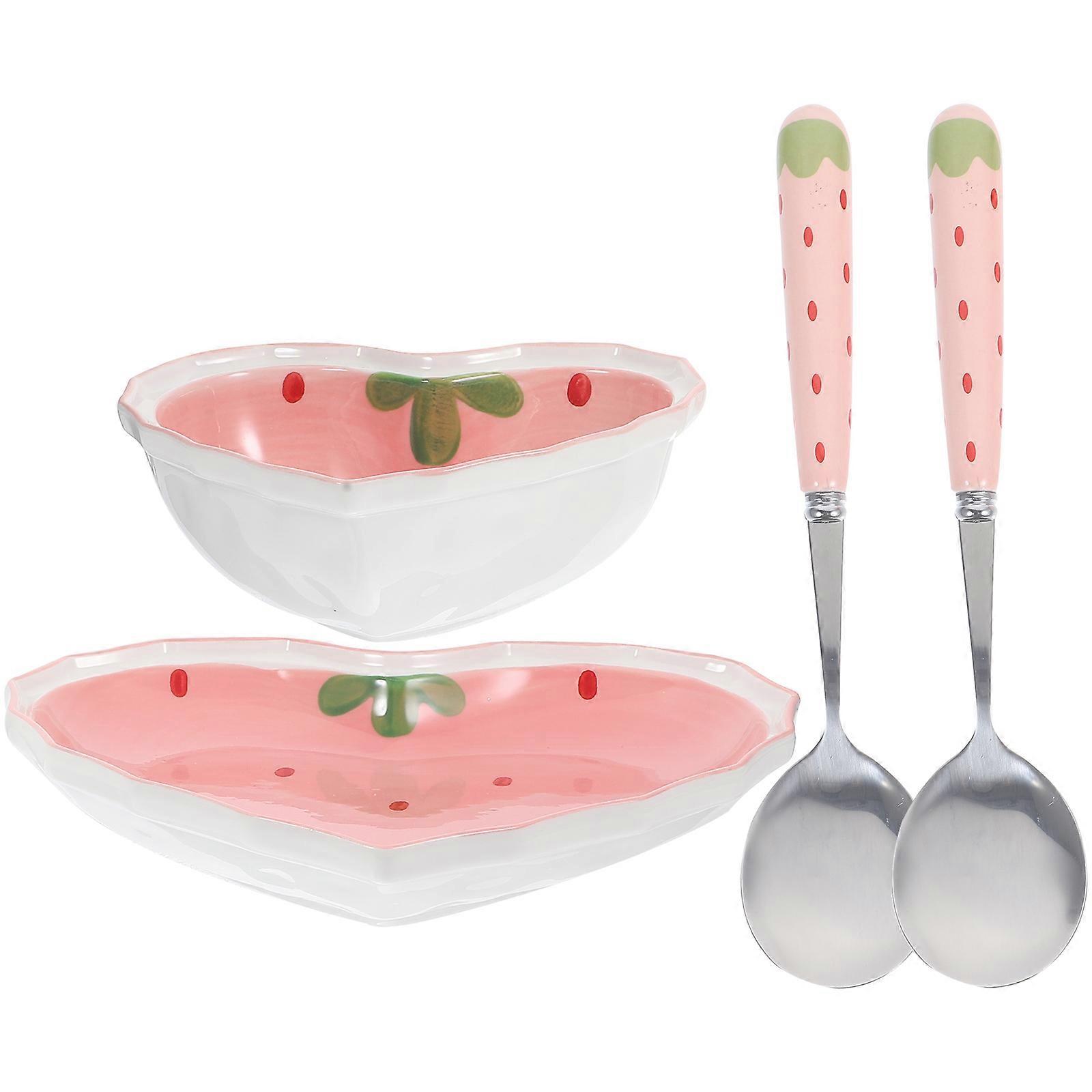 1 Set Ceramic Bowl with Spoon and Plate Lovely Soup and Rice Bowl Set with Printing
