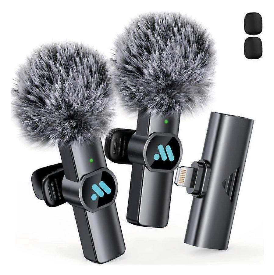 Wireless Lavalier Microphones K3Pro, 2-Pack for iPhone/iPad, 7-Hour Battery, Noise Cancelling(black)