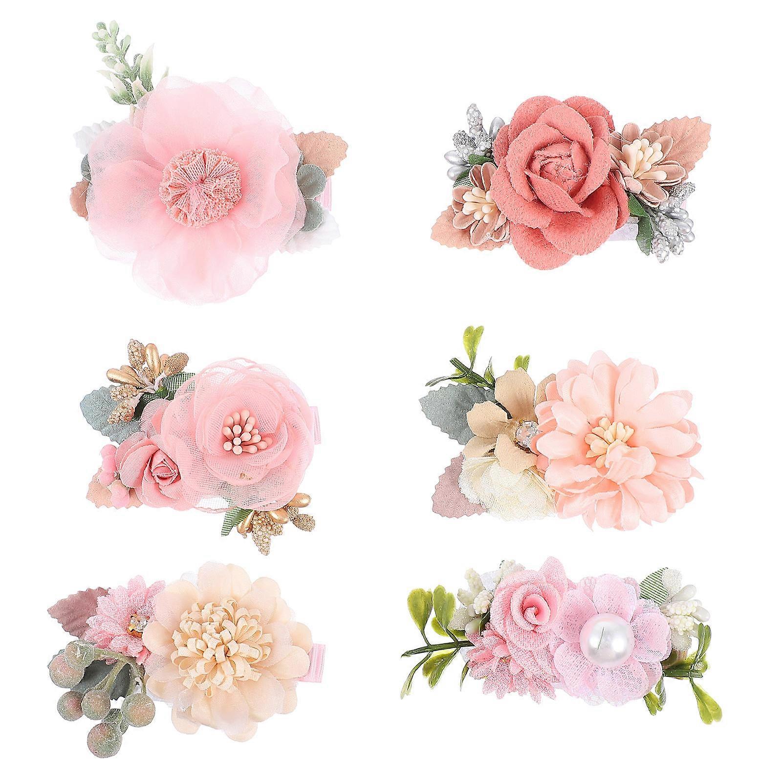 Flower Hair Clips for Women with Rhinestones and Cloth Flowers Assorted Color Adjustable Position