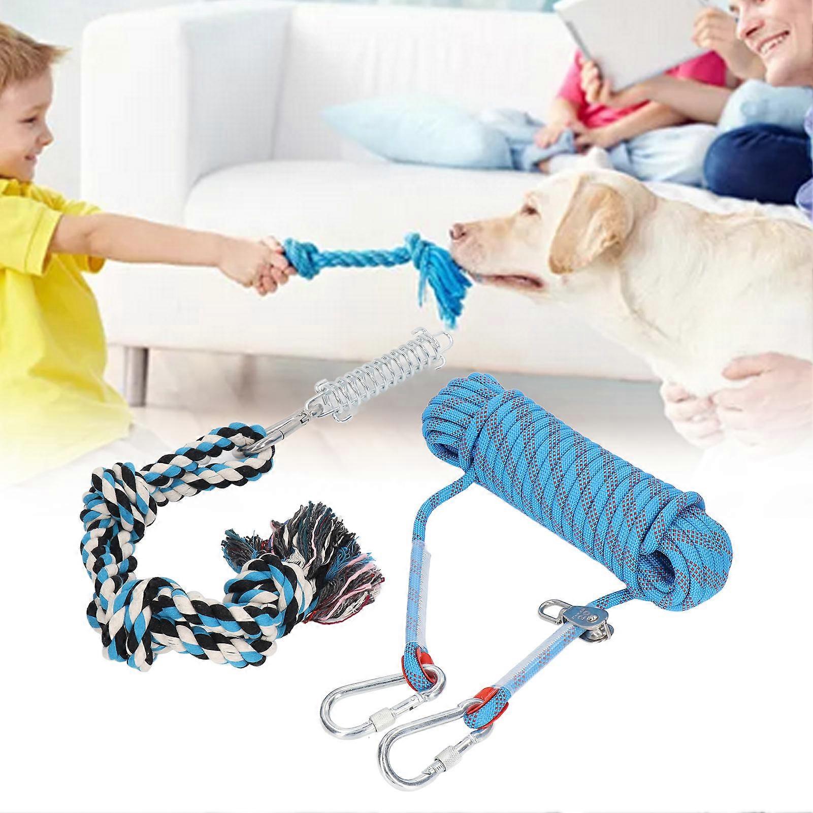 49.2ft Spring Pole Dog Rope Toy Interactive Safe Muscle Builder Dog Tug Rope Toy for Small Medium Large Dogs Blue 