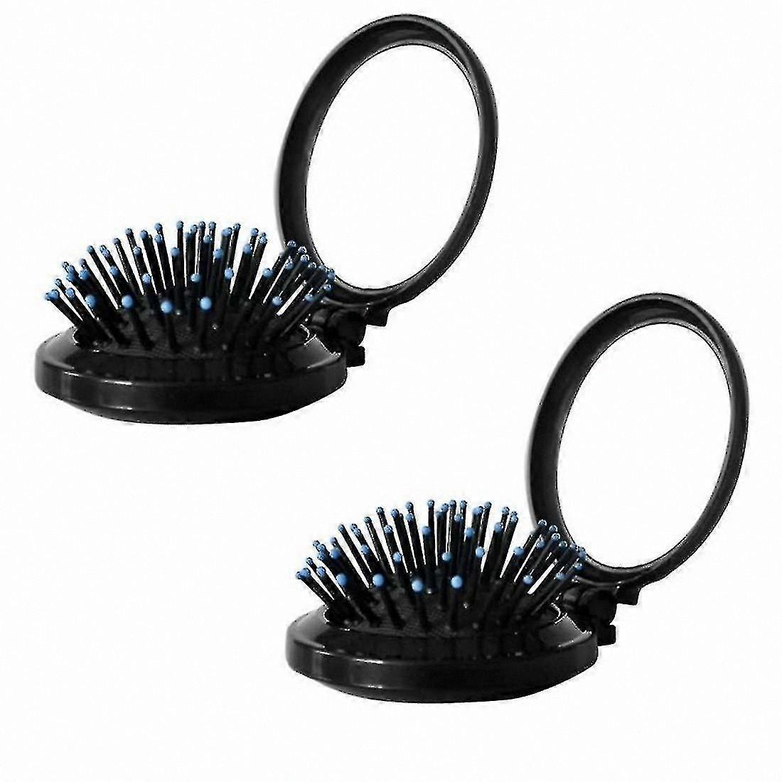 Compact Travel Hair Brush Set with Mirror - 2 Pack Foldable Mini Brushes for On-the-Go Styling