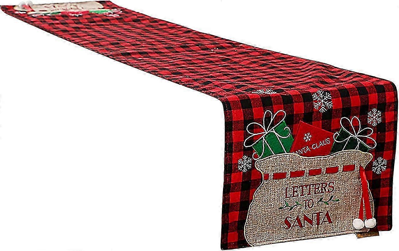 Handcrafted Red and Black Christmas Table Runner, 33 x 180cm