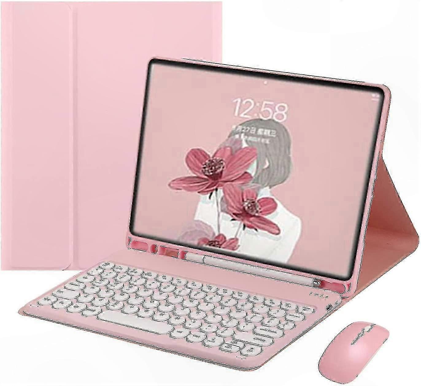 Detachable Keyboard Case with Retro Round Keycaps and Mouse for Tablets