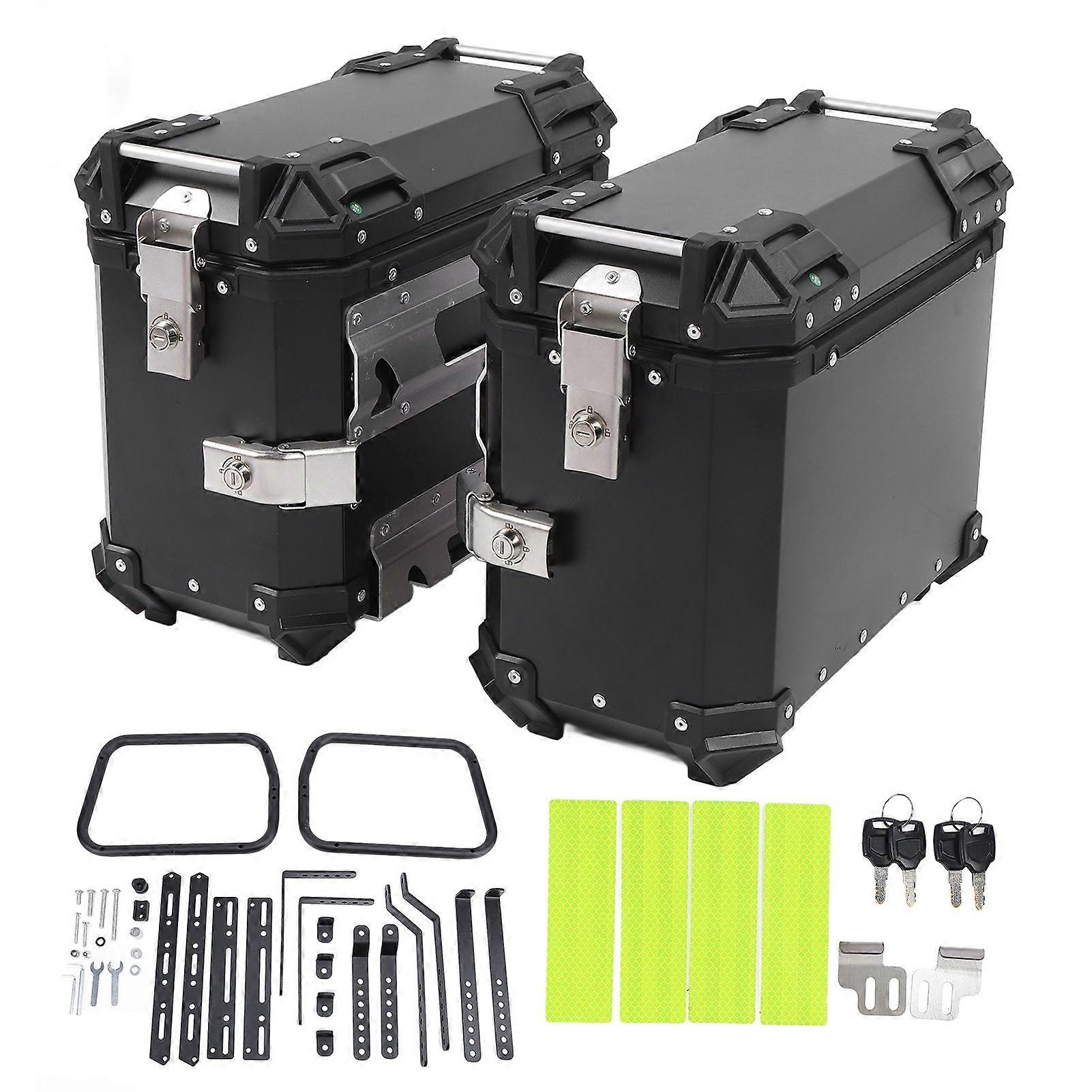 Pair of Motorcycle Side Case 38L with Lock and Handle Water Resistant Quick Release Aluminum Alloy Portable Side Saddle Bag Box Black