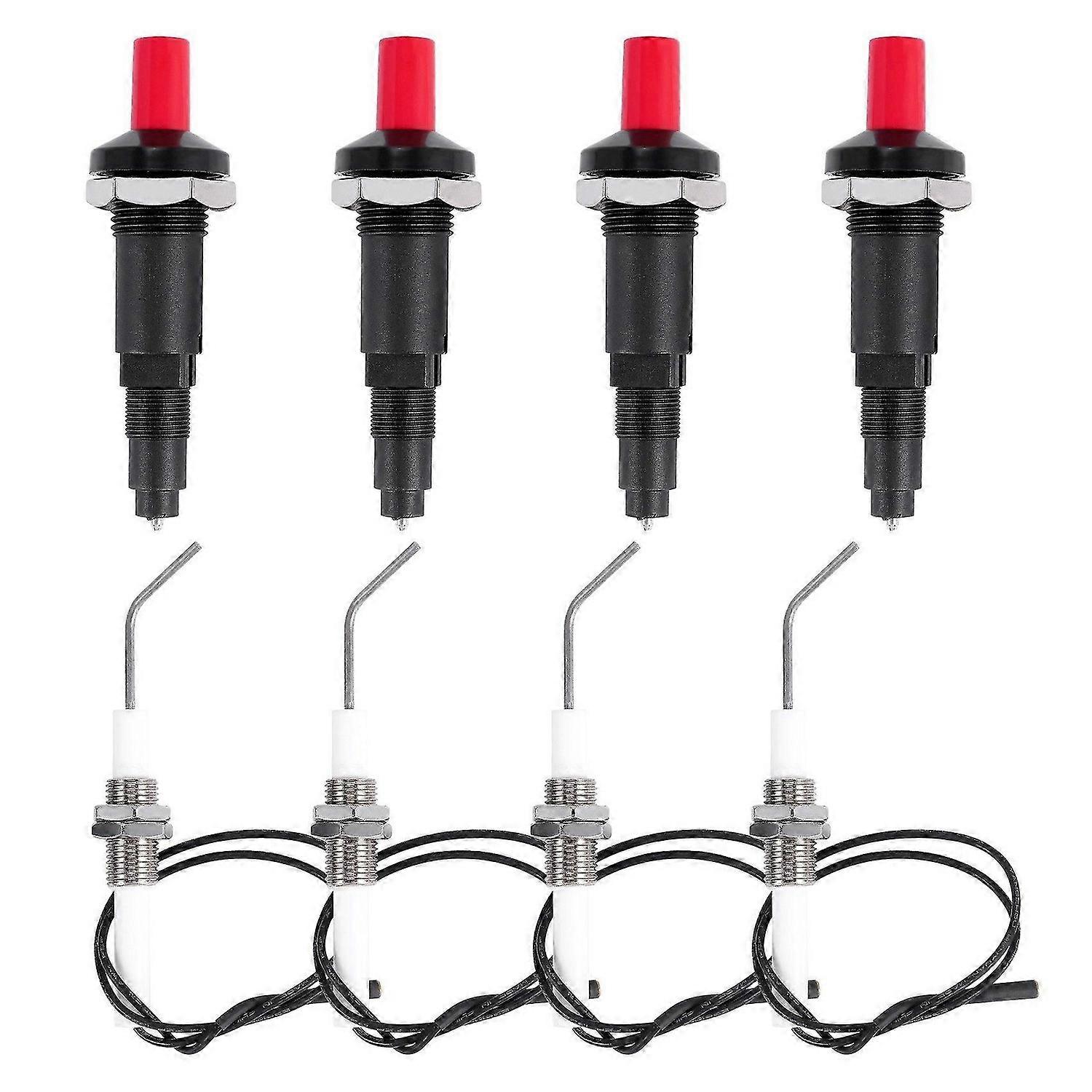 4 Pieces Propane Push-Type Piezo Igniter Kit with Threaded Ceramic Electrode Ignition Plug Wire 30 c