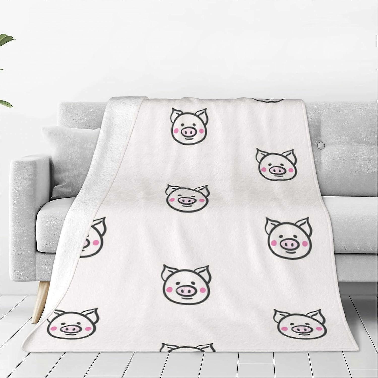 Soft Fleece Blanket with Pig Face Print, Warm Throw for Couch, Bed - Compatible with All Seasons
