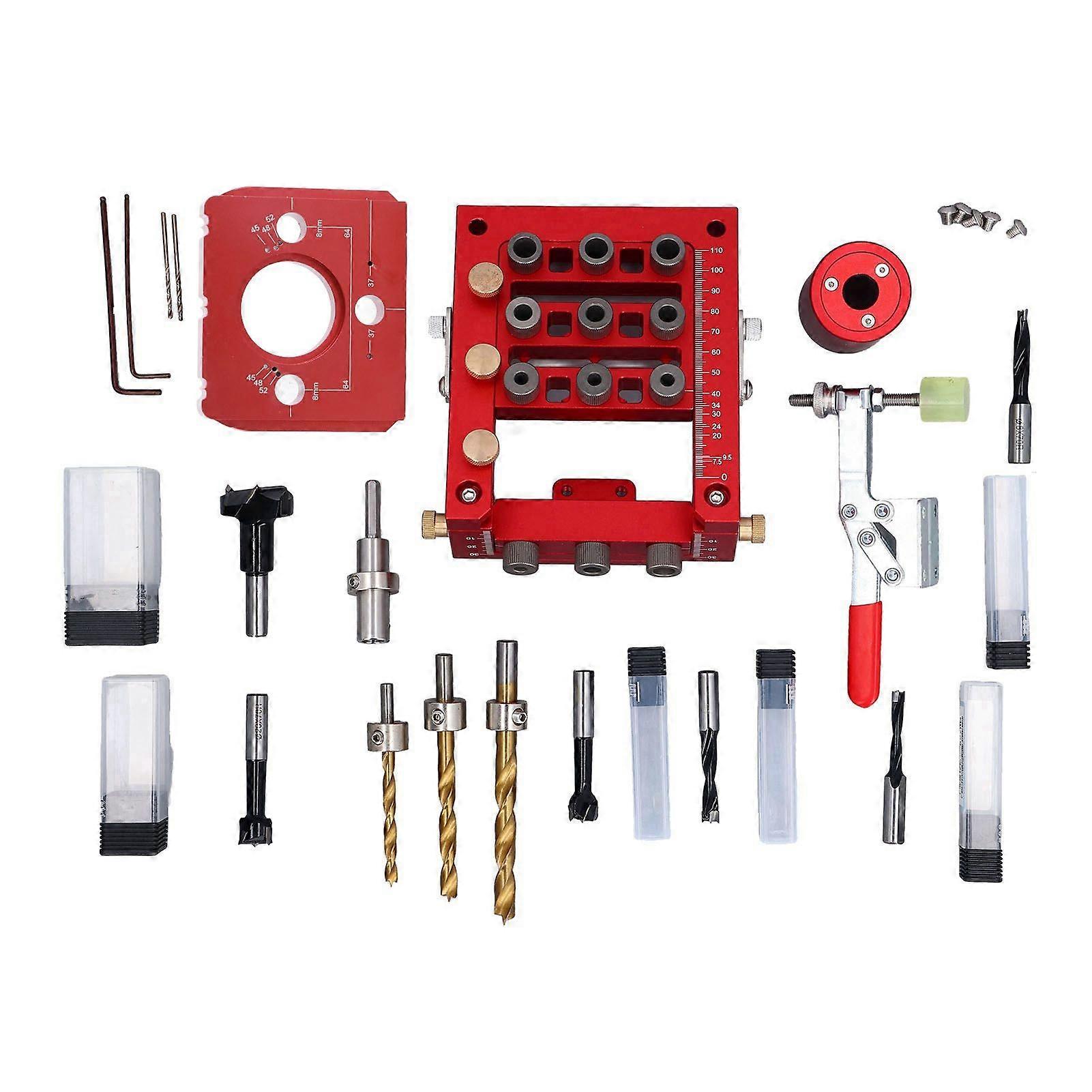 Hinge Drill Jig Cabinet Door Drilling Hole Guide Positioner Locator 3 in 1 Woodworking Tool Adjustable Opening Margin