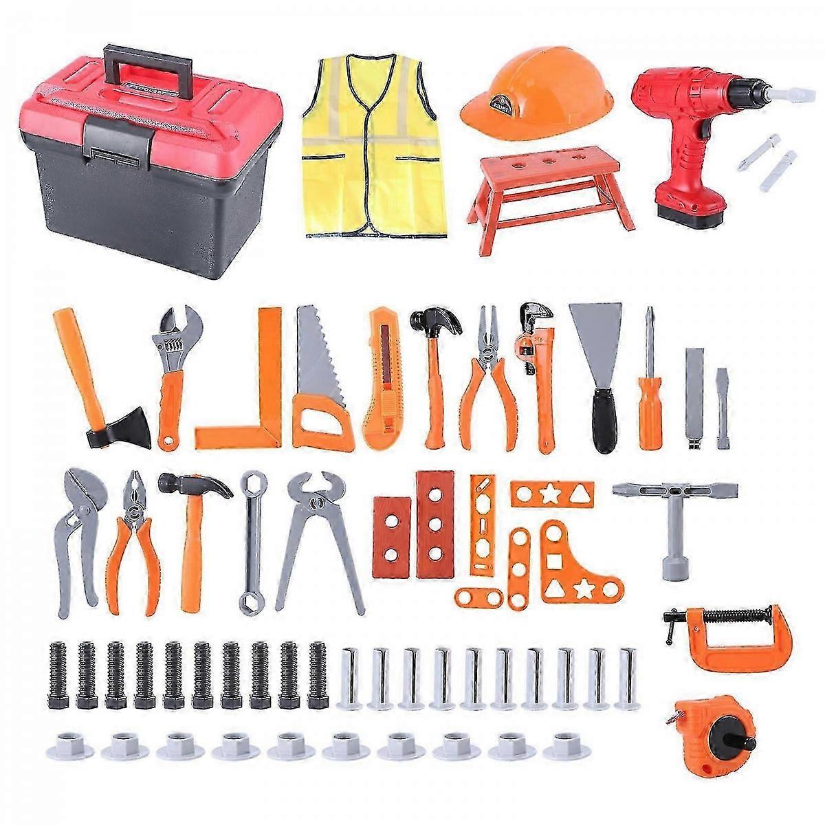 Toddlers Play Tool Kits Toolbox Repairing Tool Set Realistic Build Kits Set Kids Pretend Play Fine Motor Skill Toy Gift