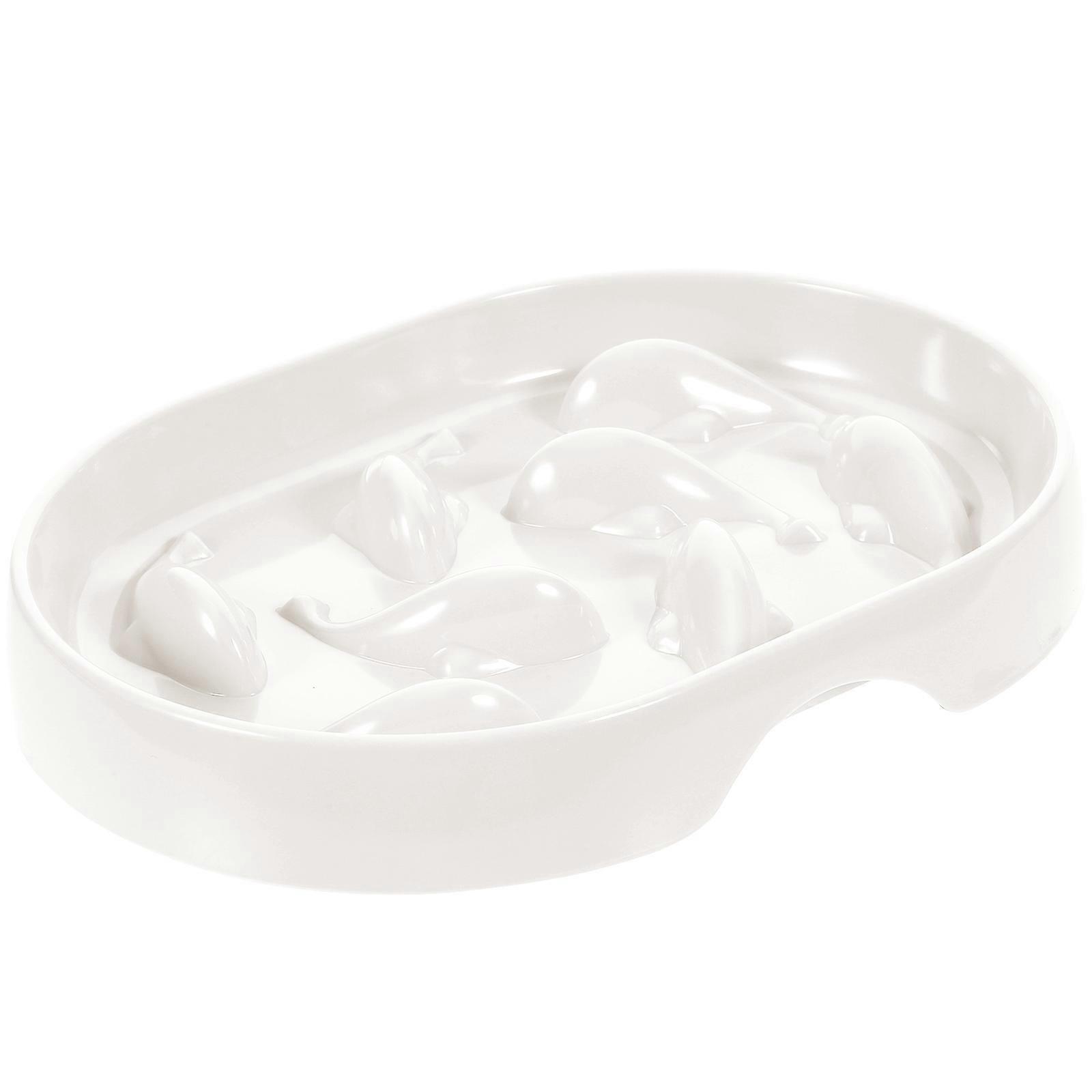 Raised Bowl 2Pcs Slow Feeder For Cats Indoor Feeding Reducing Bloating And Improving Agility 18.5X13.5X2.5Cm White