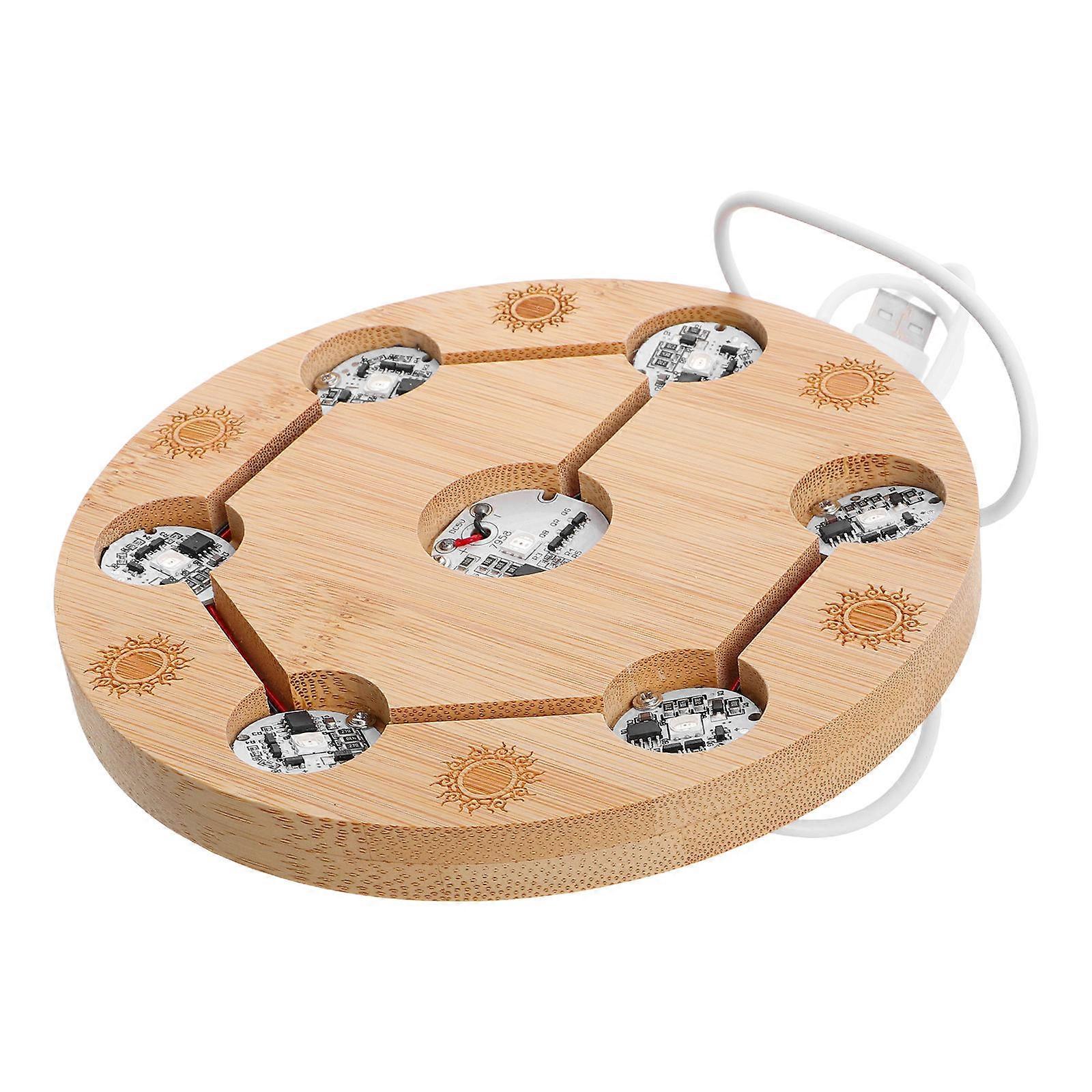 LED Light Wooden Display Stand 5Pcs Multicolor Changing Round Base For Crystal Ball Home Decor Office Decoration