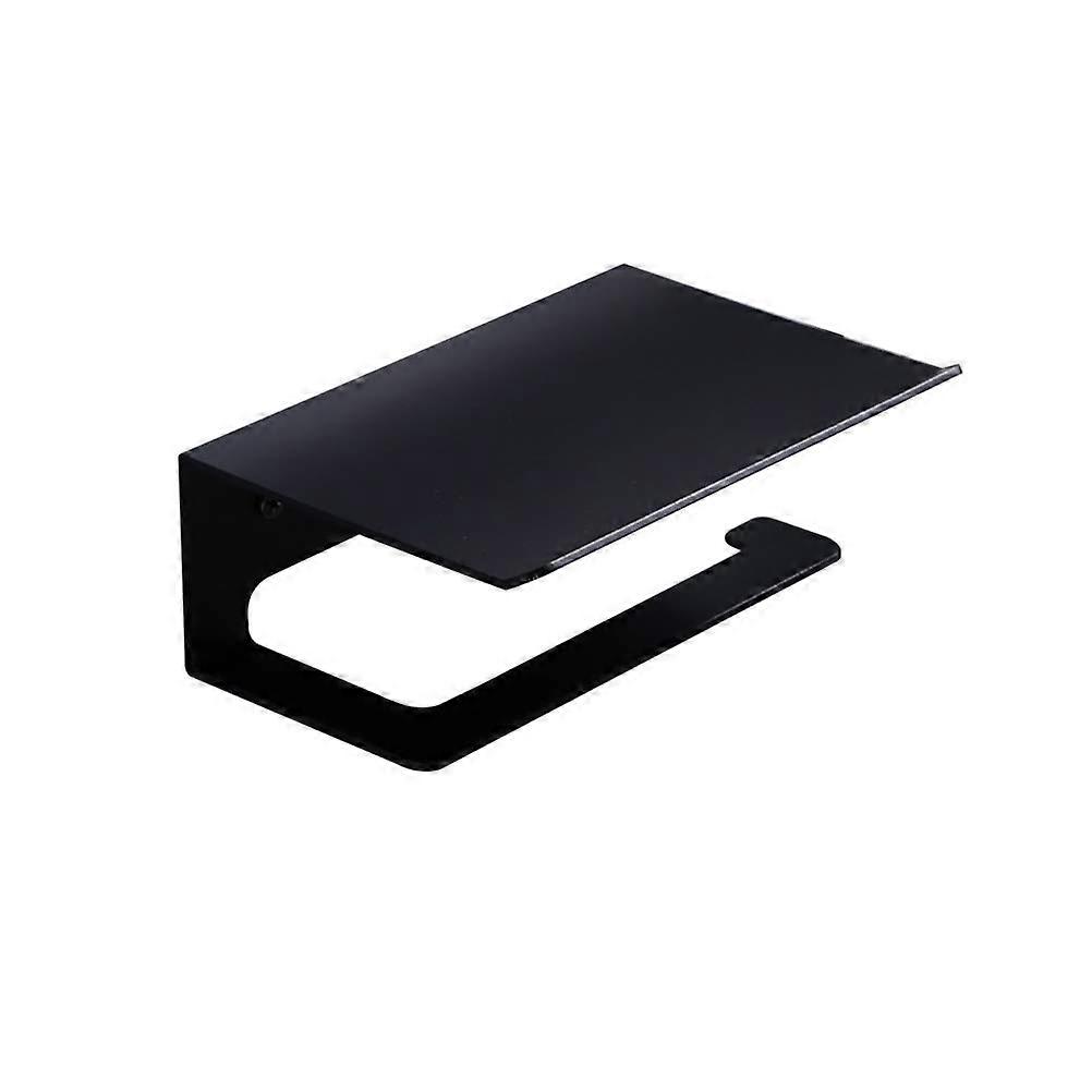 Tissue Roll Storage Shelf Toilet Paper Holder with Phone Shelf 2Pcs Black