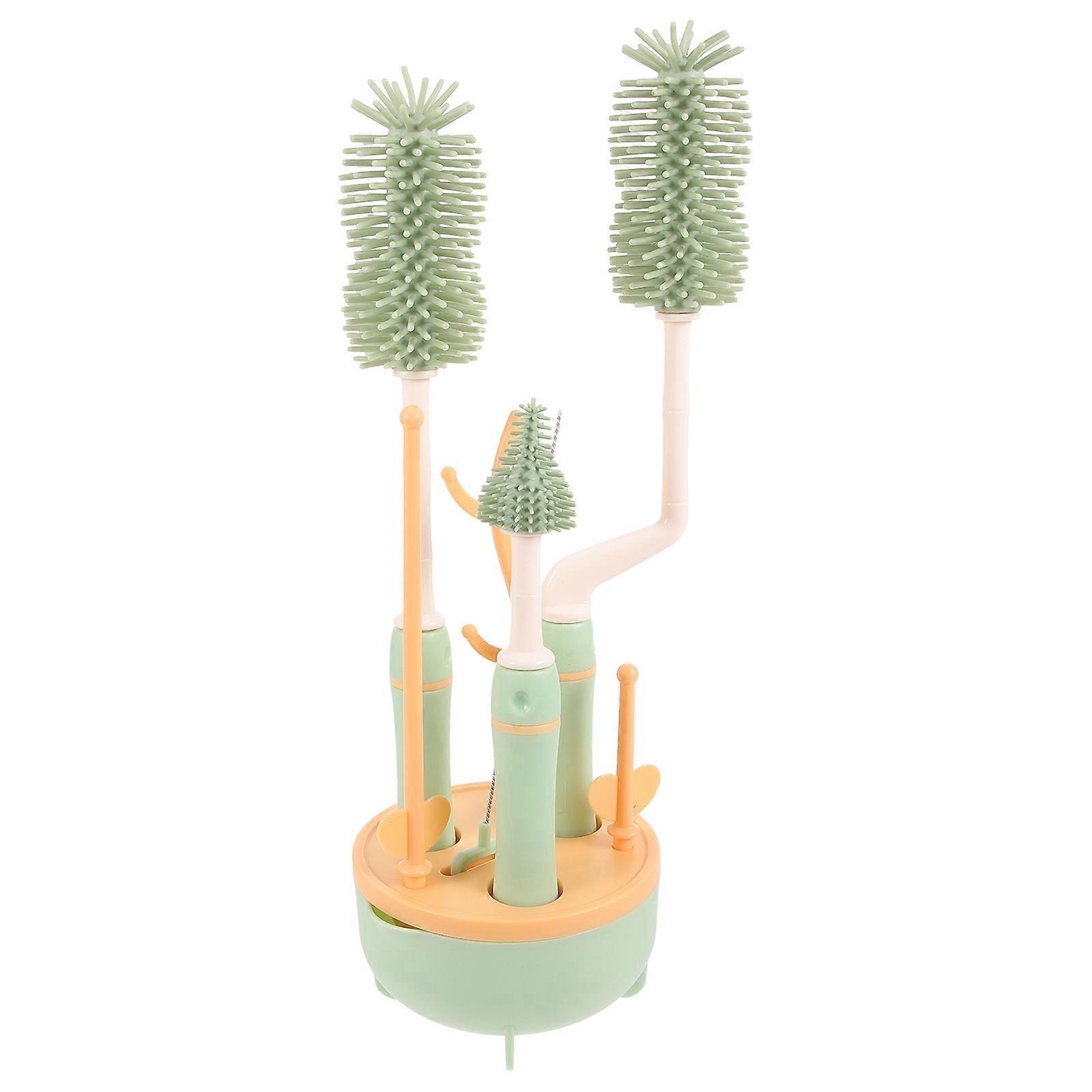 Bottle Brush Kit for Cleaning 4Sets with Stand Infant Milk Bottles Green