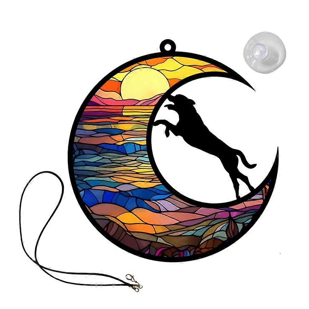 Pet Memory Ornament Dog On Moon Acrylic Hanging Pendant Commemorative Multi-Colored 12.70X12.00X0.40Cm Pet Shop 1Pack