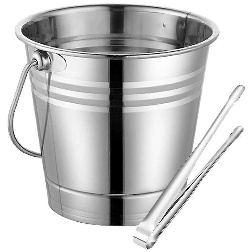 Stainless Steel Ice Cube Bucket Set Of 5 With Ice Tong For Cooling Beverages At Bars Restaurants Outdoor Picnics 19X1.2Cm
