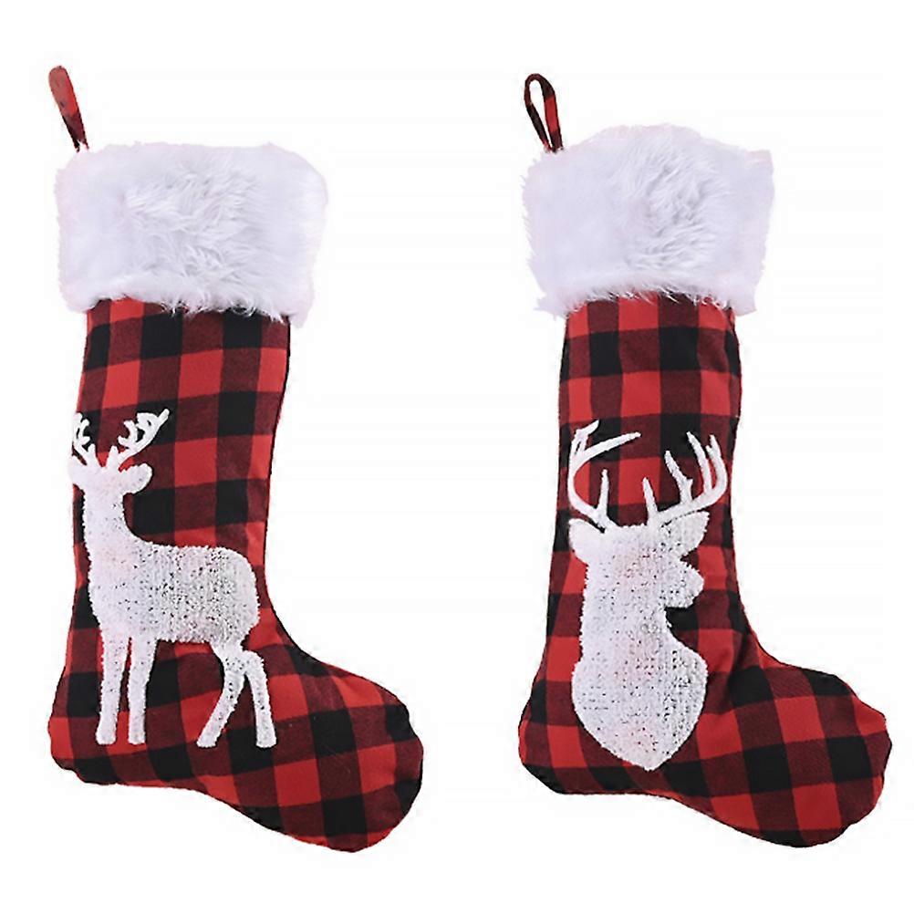 Christmas Candy Bag Elk Pattern Socks Hanging Decor Gift Pouch 4Pcs