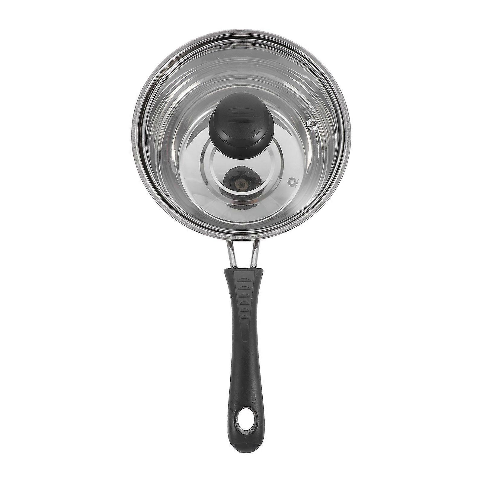 Long Handle Heating Pot for Cooking with Lid 2Pcs Stainless Silver