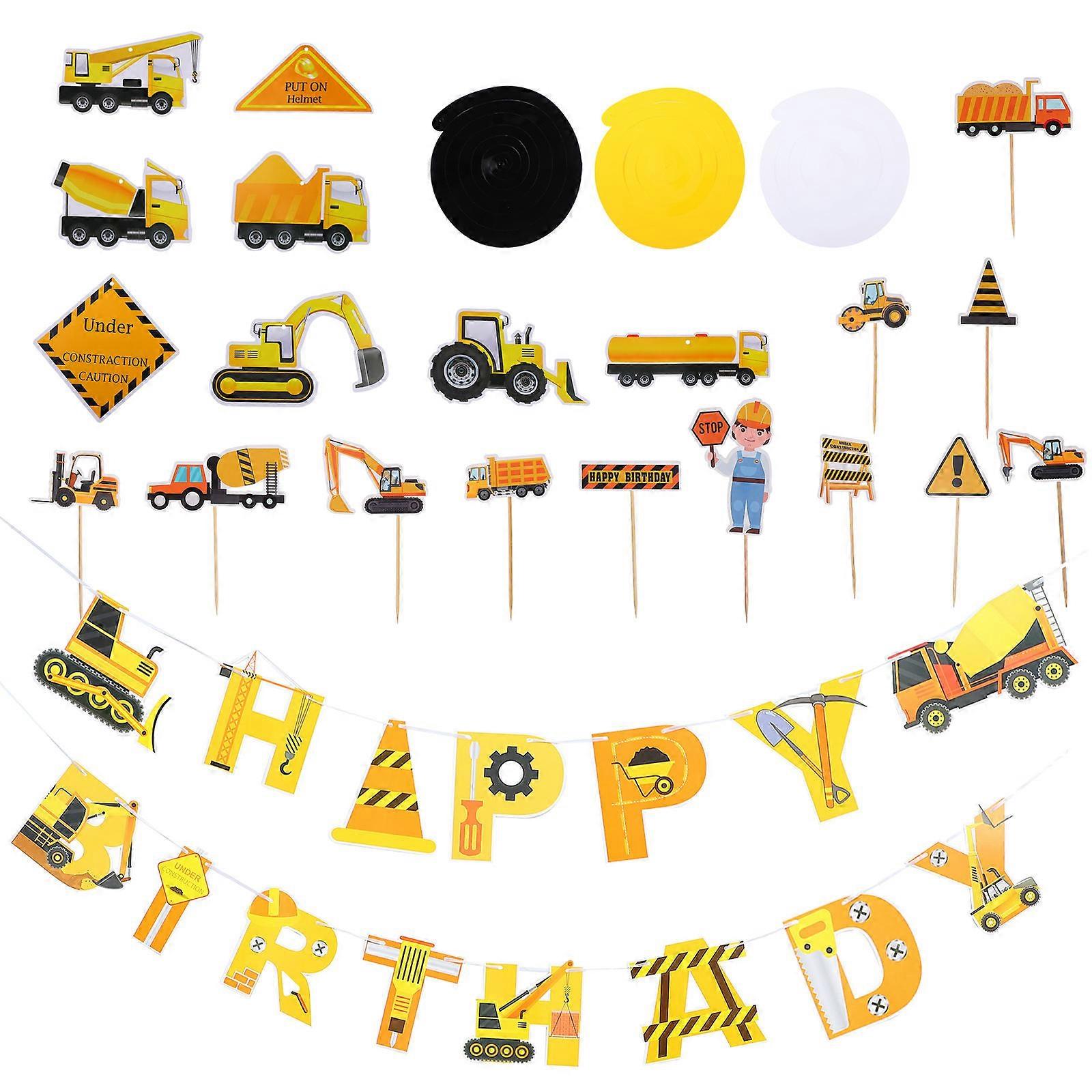 Construction Vehicle Banner Birthday Party Decor for 1Set