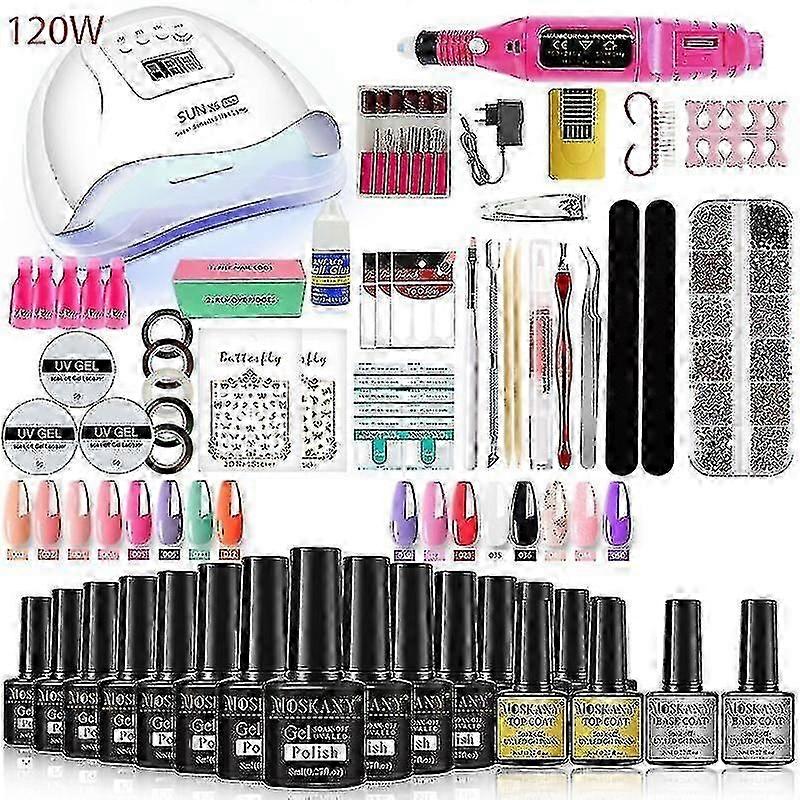 طقم جل الأظافر مجموعة الأظافر المهنية مع 120w / 54w الأشعة فوق البنفسجية مسمار مصباح ومسمار الحفر لجميع تجفيف جل طلاء الأظافر مانيكير مجموعة