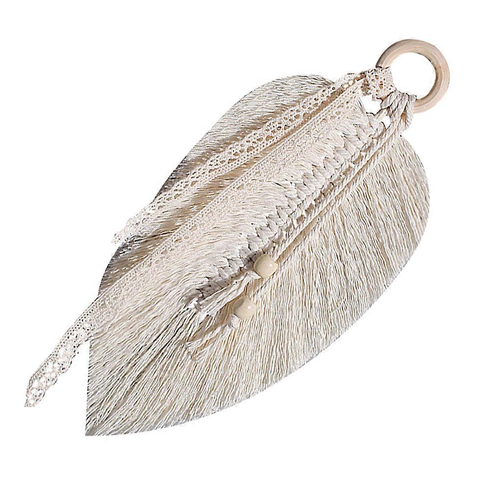 Handmade Bohemian Tapestry Leaf Tassel Hanging Ornament Beige 1Set