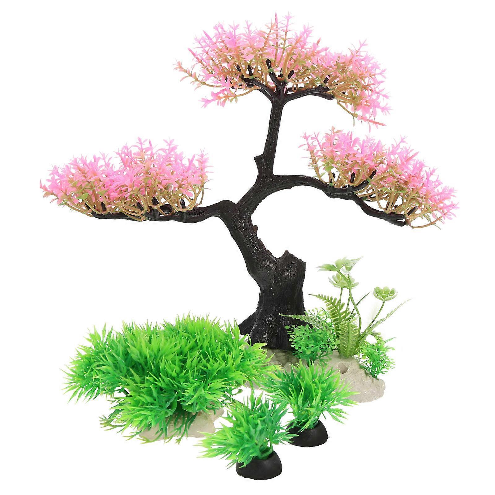 Underwater Plant Kit Fish Tank Tree Decor for Decor 3Sets Pink