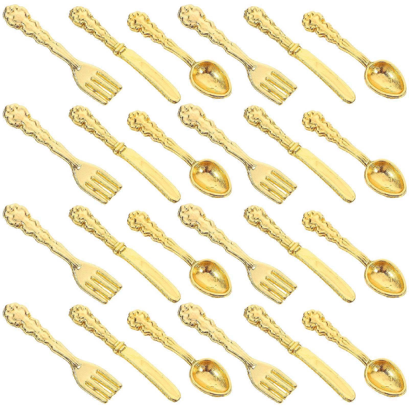 Miniature Alloy Cutlery Dollhouse Dinnerware Model for Decor 72Pcs