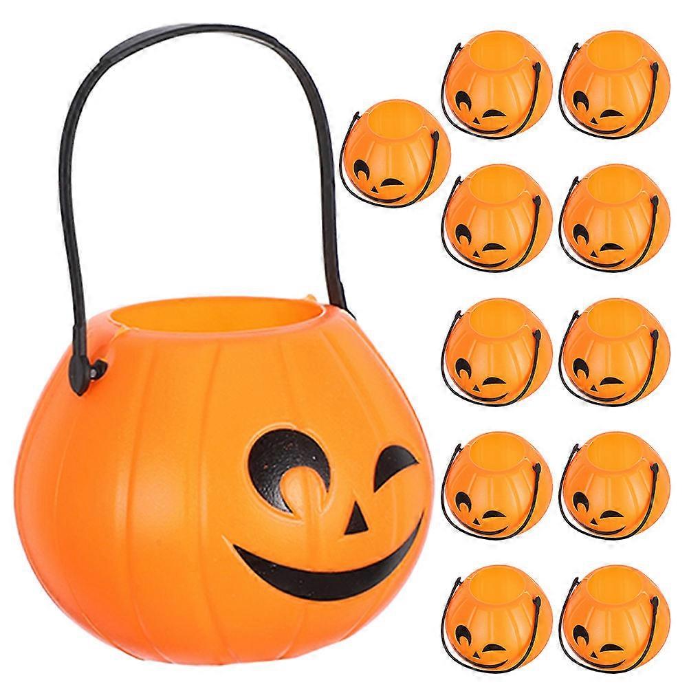 Mini Pumpkin Pails for Halloween Candy Storage 24Pcs Orange Plastic Buckets