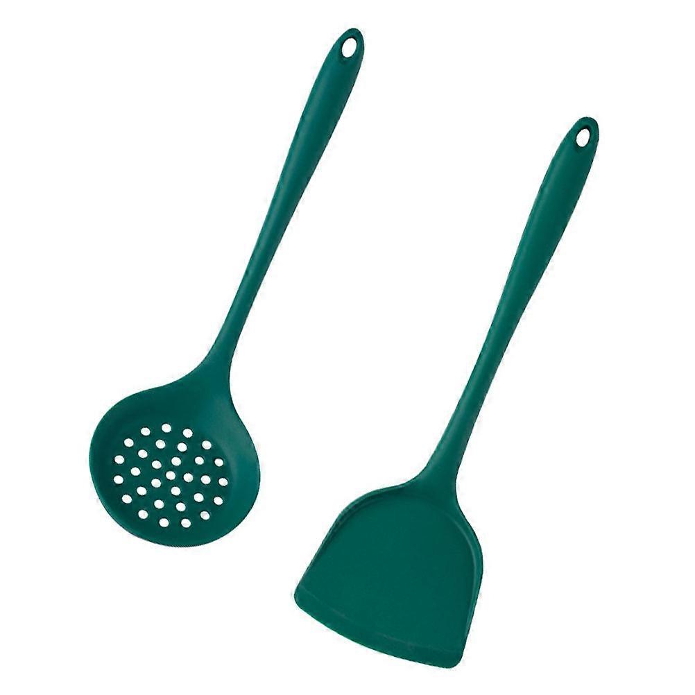 Silicone Spatula and Slotted Spoon for Cooking 2Sets Green