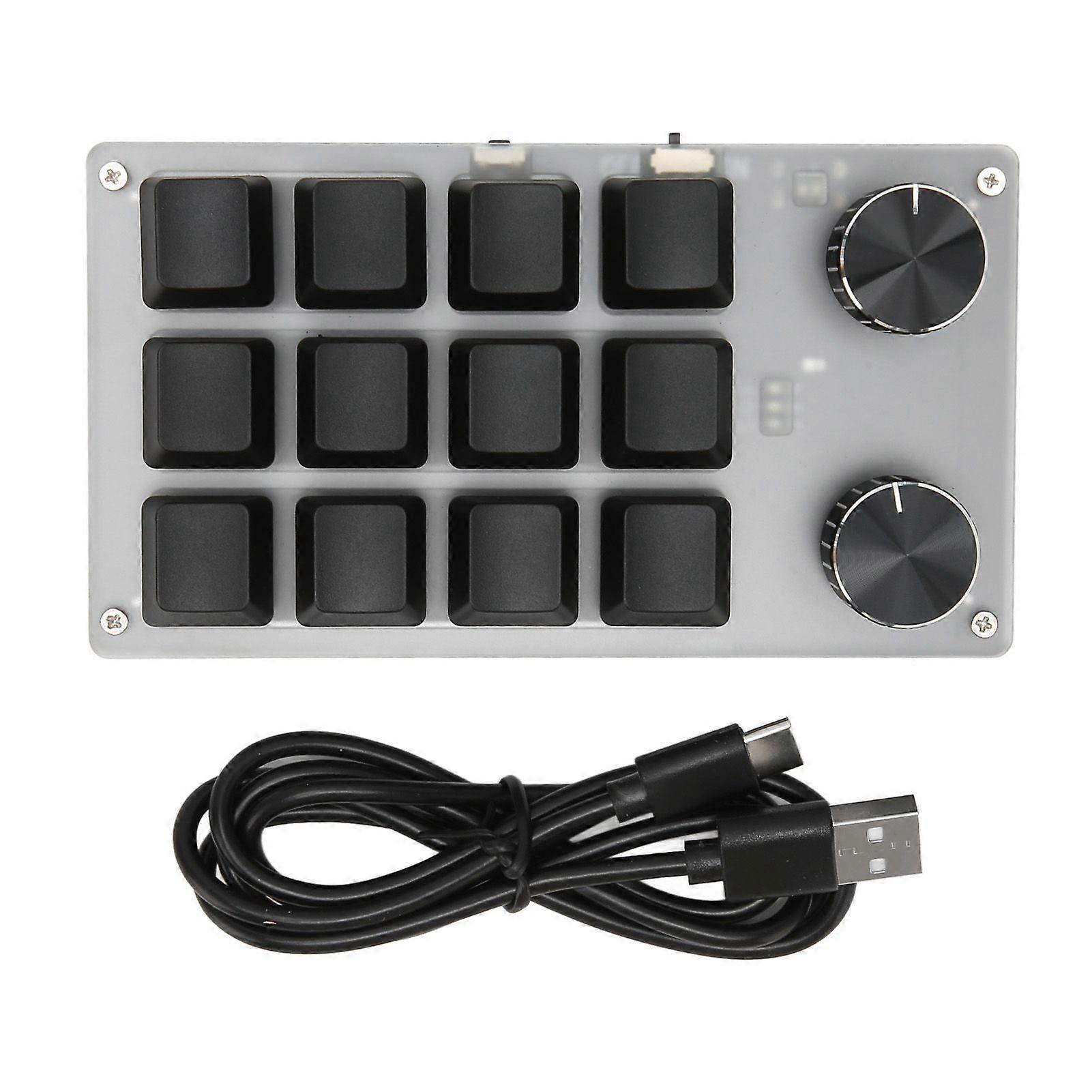 Mini Keypad Knob Design Red Switch Dual Mode Plug and Play Mechanical Programmable Keypad for Gaming Office Media 12 Keys with 2 Knobs