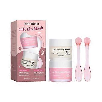 Lippen-Schlafmaske, Erdbeer- und Kokosnuss-Lippenmasken-Set für Tag und Nacht, Lippenbalsam-Set, feuchtigkeitsspendendes Lippenmasken-Set für trockene, rissige Lippen, Weihnachtsgeschenk für die Lippen