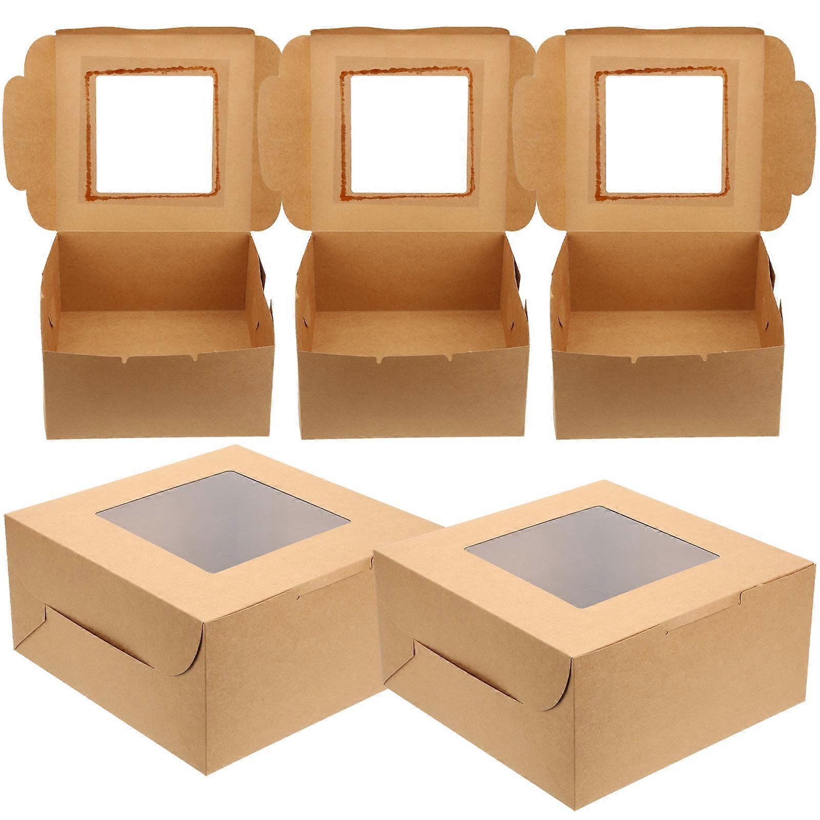 10Pcs Bakery Packaging Boxes With Display Window For Holiday Celebrations Light Brown Color